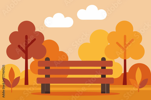 Autumn Park Bench Vector Background