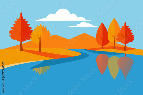 Autumn River Reflection Vector Background
