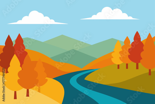 Autumn Riverbank View Vector Background