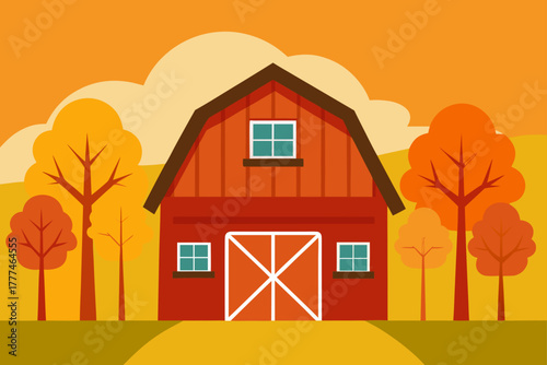 Autumn Rustic Barn Vector Background