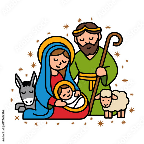 Holy Family Nativity Scene Illustration