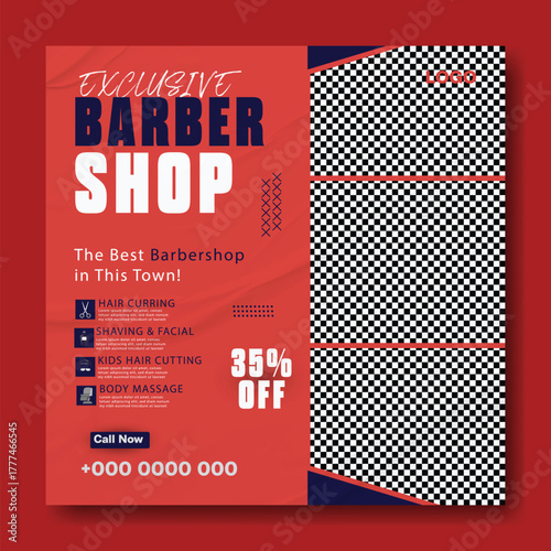Modern barber shop advertisement with professional haircut services and discount offer.
Vintage barber shop magazine cover featuring classic hairstyles and grooming techniques.