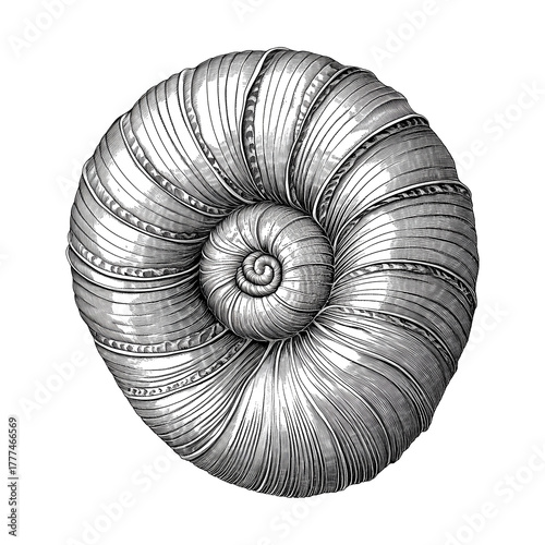 Vintage Nautilus Shell Engraving Illustration, Generative AI