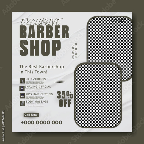 Modern barber shop advertisement with professional haircut services and discount offer.
Vintage barber shop magazine cover featuring classic hairstyles and grooming techniques.