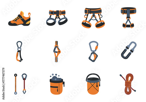 Rock Climbing Gear Icons Essential Equipment for Adventure
