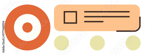 Target circle, rectangular task box with lines, and three dots emphasize focused workflow. Ideal for task management, process tracking, planning, strategy, goals, workflow simple flat metaphor