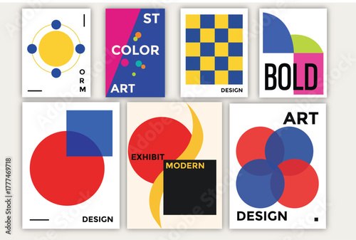Modern Geometric Abstract Poster Set — Minimalist Bauhaus Style Design Templates for Art and Branding