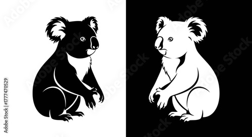 Black and White Koala Bears Contrast Illustration