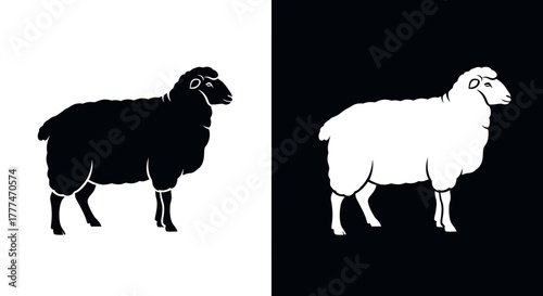 Black and White Sheep Silhouettes Vector Icon