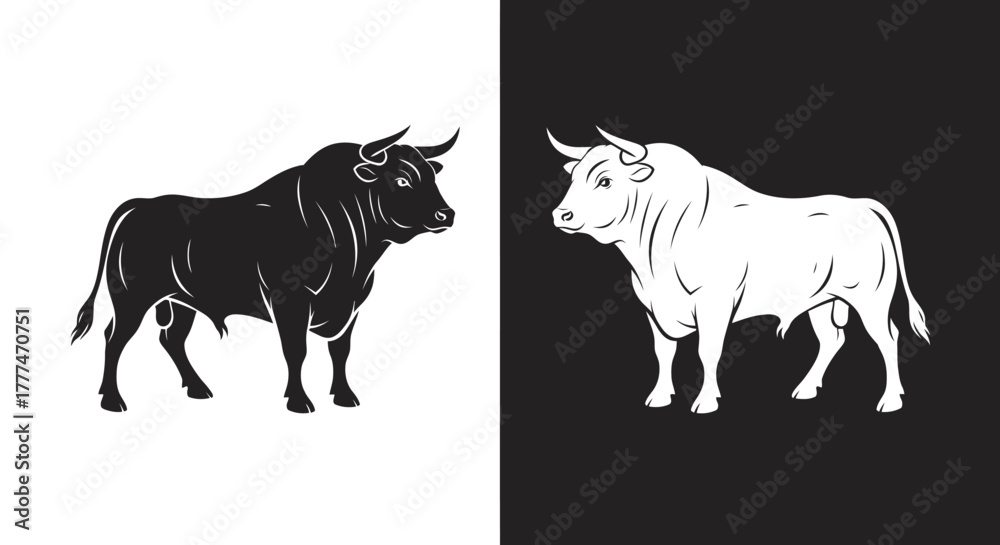 Fototapeta premium Powerful Black and White Bull Vector Illustration