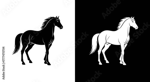 Elegant Black and White Horse Silhouettes Vector Art