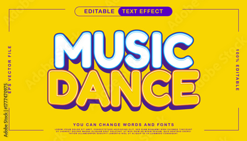 Vibrant Music Dance Editable Text Effect Vector Template, Modern 3D Typographic Style for Creative Party Flyers and Event Posters