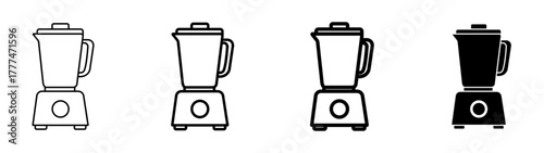 Set of modern kitchen blender icons featuring diverse outline and solid styles, ideal for food preparation, smoothie recipes, and general household appliance vector graphics.