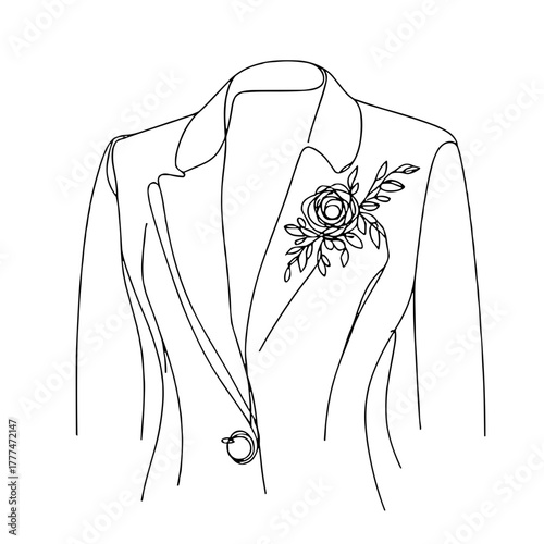 A contoured jacket with a wreath instead of a button Christmas & New Year Looks outline / minimal linear vector