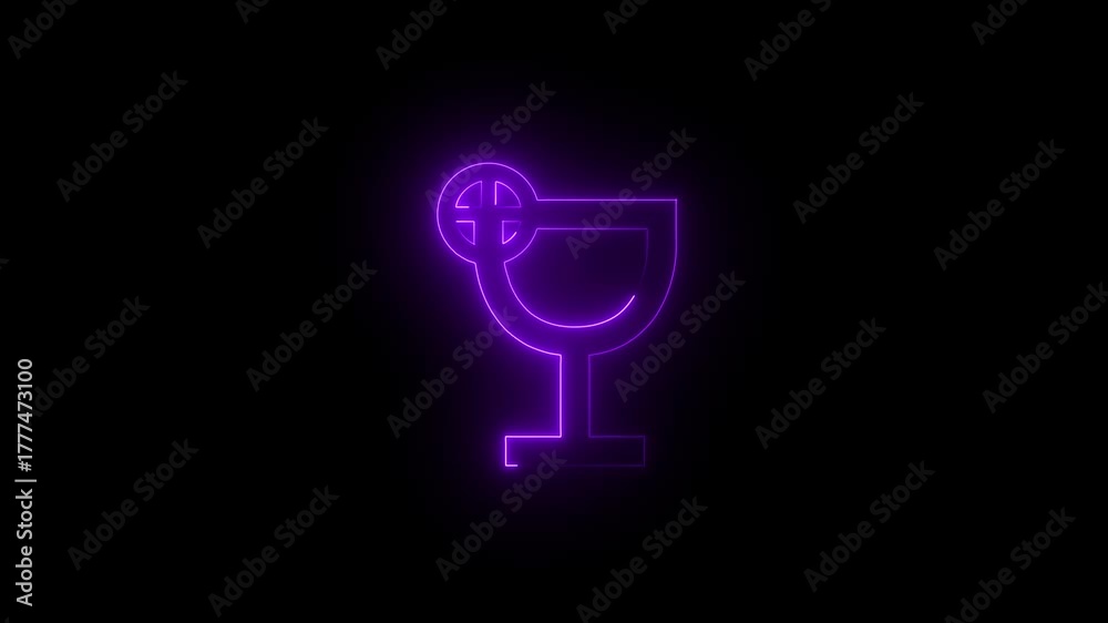 Abstract neon glowing fragile handle concept animation, Neon purple line fragile sign with care icon on black background. 4k video