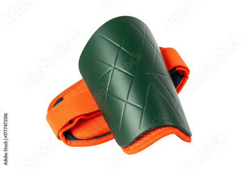 Fotografía Isolated shin guard with strap on display, protection gear for soccer, other tea