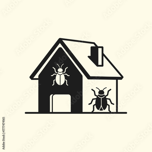 Pest control house icon with bugs and insects infestation problem.