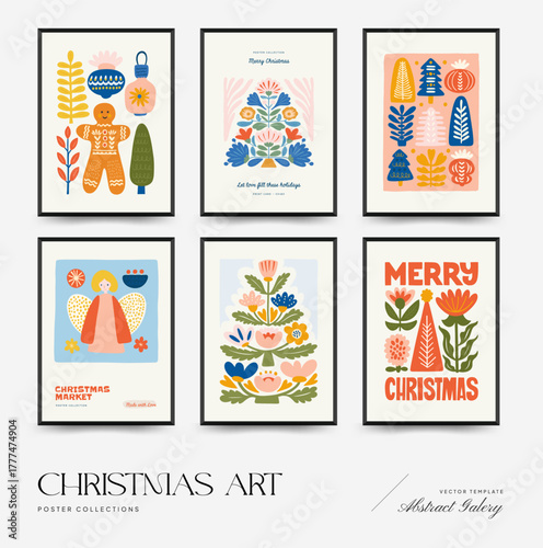 Merry Christmas and Happy New Year vertical flyer or poster template. Modern trendy minimal style. Hand drawn design for wallpaper, wall decor, print, postcard, cover, template, banner.