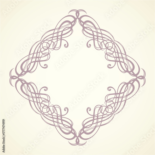 Old cute romantic book ribbon bow swirly tag swoosh element isolated on white paper card backdrop. Freehand black ink pen outline drawn curly corner sketchy in artistic rustic curlicue scrawl style