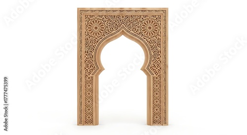 Intricate carved archway design isolated on a white background