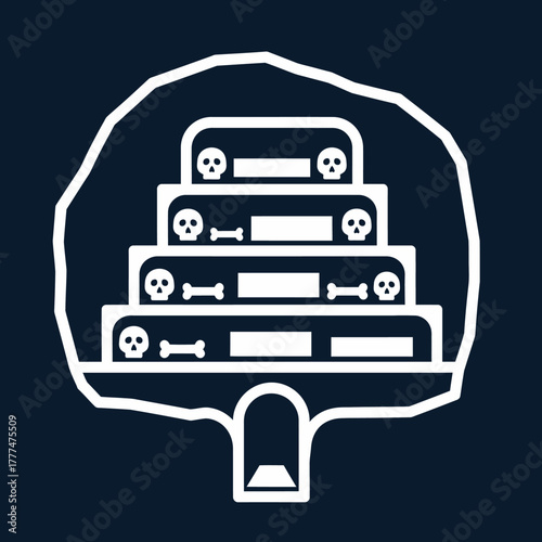 Stacked Ossuary with Skulls and Bones in Cave Opening.