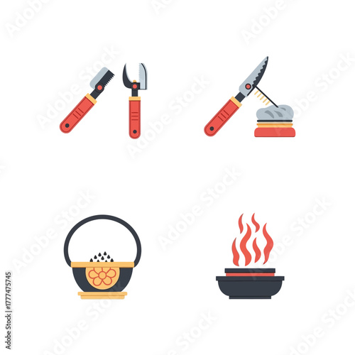 Tea Ceremony Tools and Equipment Illustration.