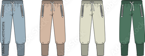 Collection of four comfortable and stylish jogger sweatpants in various colors, perfect for casual wear and athletic activities