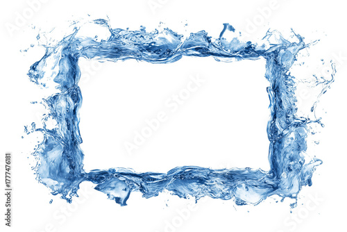 Water frame with black background and splashing liquid forming a rectangular border