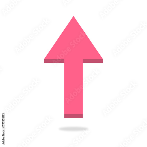 3D pink arrow pointing forward, direction and navigation symbol, isolated on white background