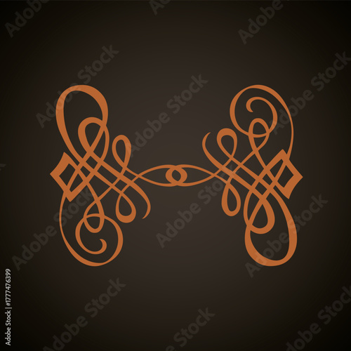 Old cute romantic book ribbon bow swirly tag swoosh element isolated on white paper card backdrop. Freehand black ink pen outline drawn curly corner sketchy in artistic rustic curlicue scrawl style