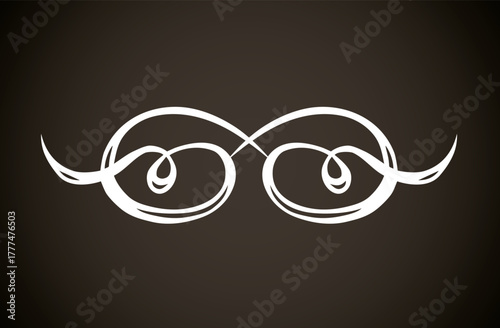 Old cute romantic book ribbon bow swirly tag swoosh element isolated on white paper card backdrop. Freehand black ink pen outline drawn curly corner sketchy in artistic rustic curlicue scrawl style