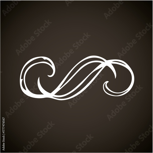 Old cute romantic book ribbon bow swirly tag swoosh element isolated on white paper card backdrop. Freehand black ink pen outline drawn curly corner sketchy in artistic rustic curlicue scrawl style