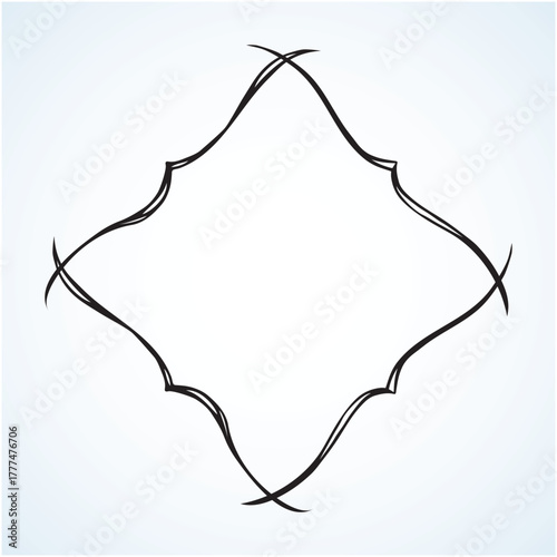 Old cute romantic book ribbon bow swirly tag swoosh element isolated on white paper card backdrop. Freehand black ink pen outline drawn curly corner sketchy in artistic rustic curlicue scrawl style