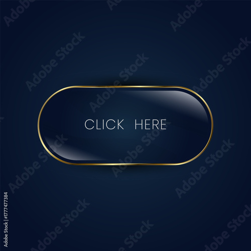 Sleek black luxury button with golden edges and elegant-Click Here-text, perfect for premium web interfaces. The Elegant Buttons vector illustration