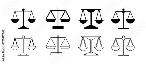 Scales icons set. Law scale icon. Justice sign and symbol.