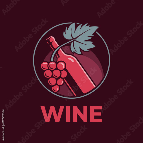 This graphic showcases a wine bottle alongside grapes, designed in a refined manner, ideal for promotions in wine sales or related artistic endeavors.