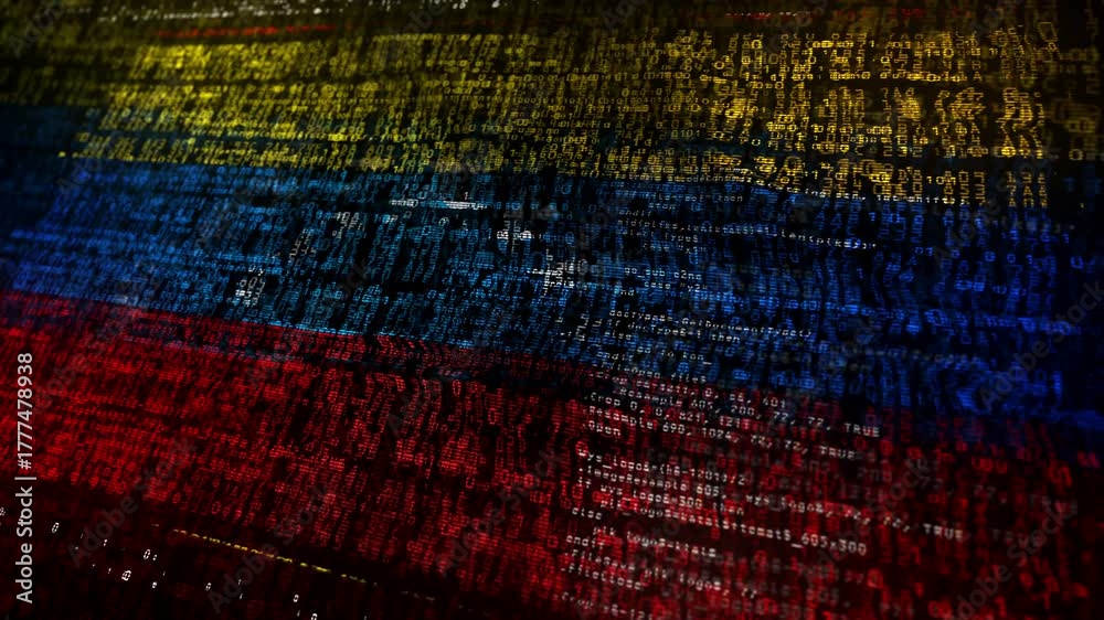 Venezuela flag waving secure code. Venezuelan blowing banner cyber security attack and hack concept animation.