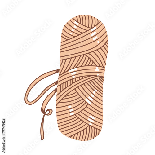 Skein of yarn in brown color. Ball of wool for knitting. Tools and equipment for knitting, needlework. Handicraft, hobby at home. Cartoon vector. Vector flat illustration.