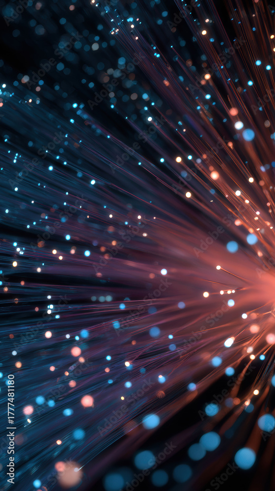 Fototapeta premium Amazing fiber optic abstract background with glowing blue and orange light. futuristic concept of technology, communication, network and data transfer creating dynamic feel