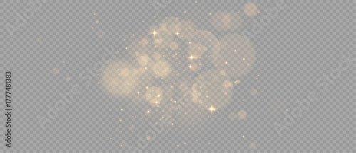 Dust sparks and golden stars shine with special light PNG overlay background