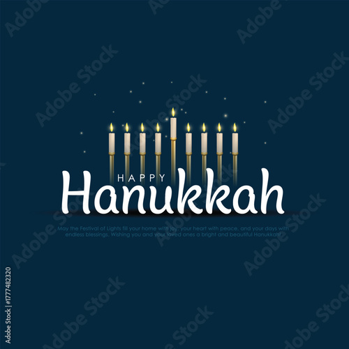 Vector illustration of Jewish holiday Hanukkah on blue background. Creative Celebration banner design for Israel.