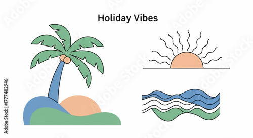 Tropical Getaway Serene Beach Icons for Summer Bliss and Holiday Escapes