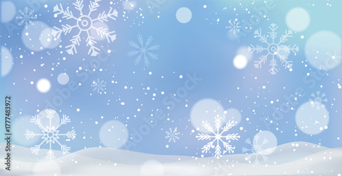 White falling snow, big snowdrifts, different snowflakes, festive Christmas background - Vector illustration