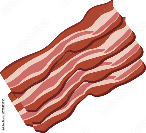 Raw uncooked bacon strips isolated on a white background