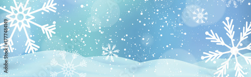 White falling snow, big snowdrifts, different snowflakes, festive Christmas background - Vector illustration