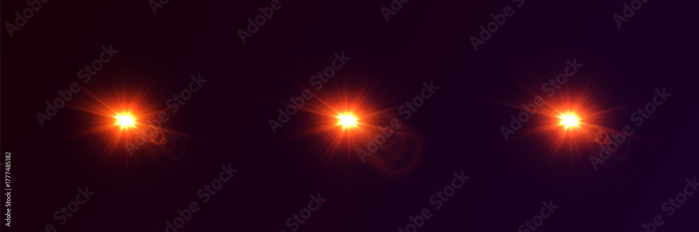 Fototapeta premium Bright fiery lens flare spark effect set.