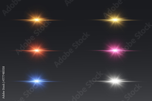 Colorful horizontal light flashes and glow elements.