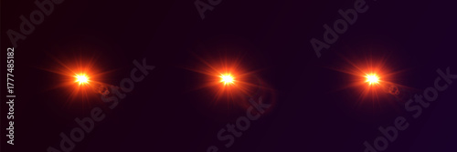 Bright fiery lens flare spark effect set.