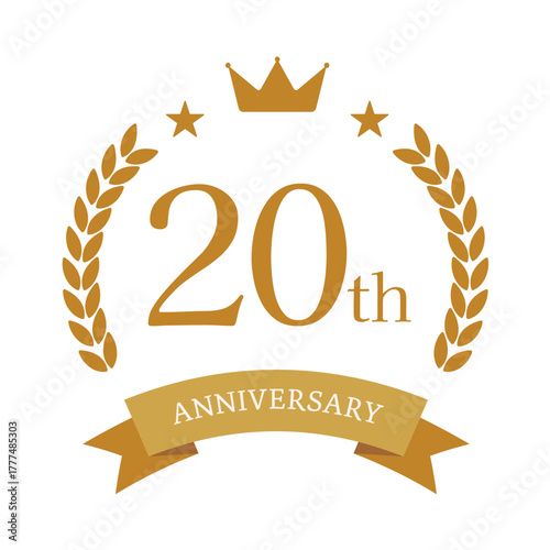 20周年記念エンブレム（金のクラウンと月桂樹デザイン）
