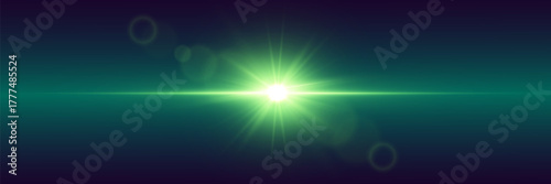 Glowing green light with bokeh and explosion highlights.